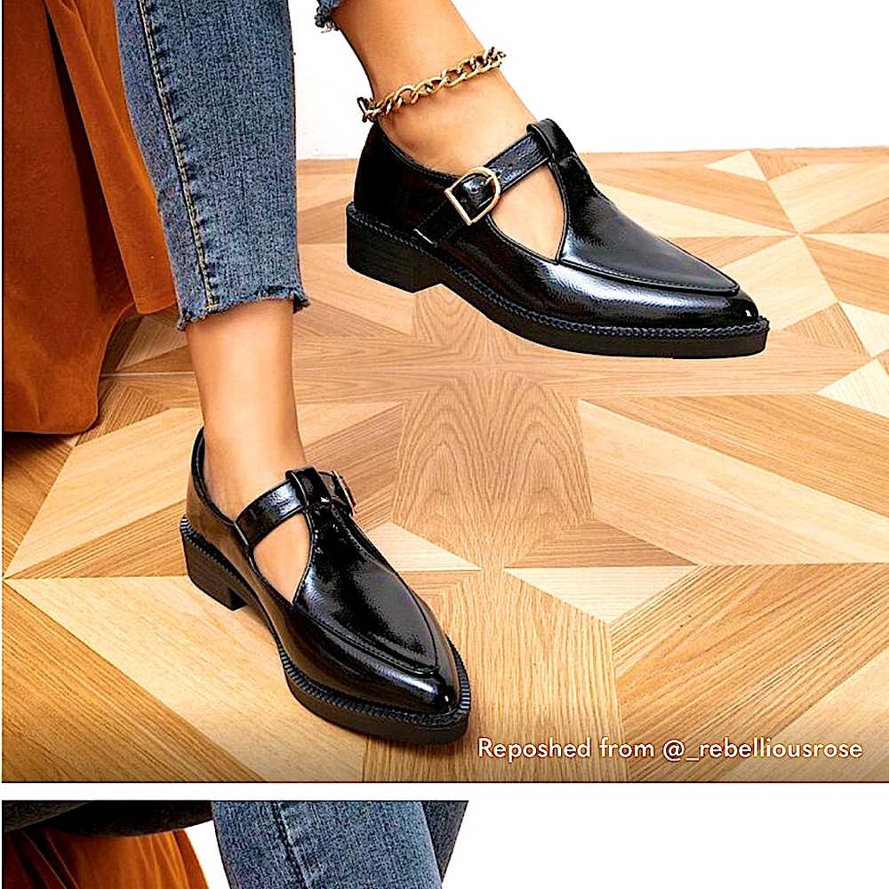 Women's Flat Chunky Heel Pointed Toe Brogue Loafers, Slip On Block Oxfords Shoes